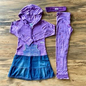 Naartjie Girl’s Vintage Kitty Dress & Leggings w/ Headband Size 7 (XL) Purple